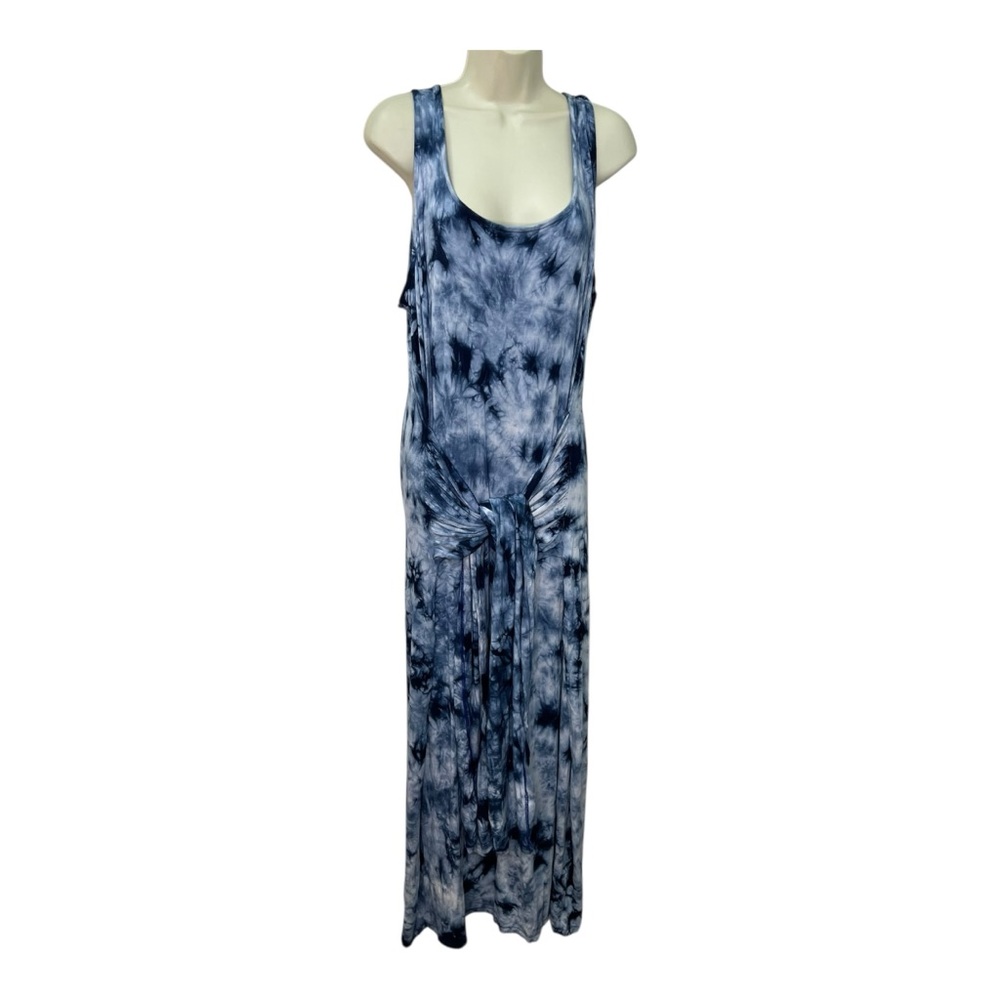Ashley Stewart Tie-Dye Maxi Dress Belted Waist Blue and White Long Plus Sized